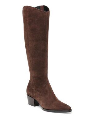 Women Knee High Boots Wide Calf Chunky Heel Pointed Toe Zip Boots